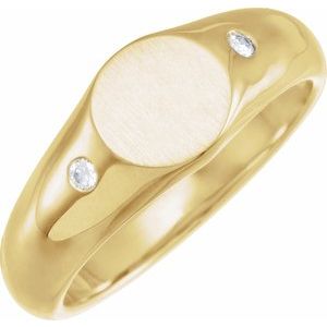 Round Signet Ring with Natural Diamonds