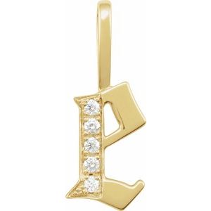 Natural Diamond Gothic Initial Charm Pendant