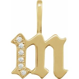 Natural Diamond Gothic Initial Charm Pendant