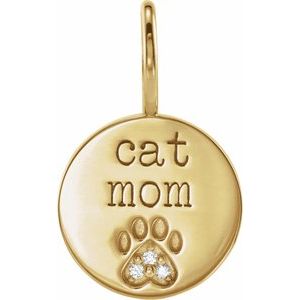 Natural Diamond Cat Mom Paw Charm Pendant