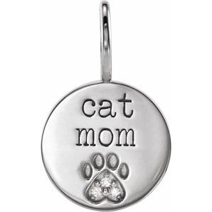 Natural Diamond Cat Mom Paw Charm Pendant