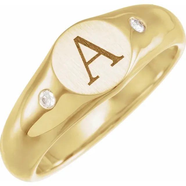 Round Signet Ring with Natural Diamonds