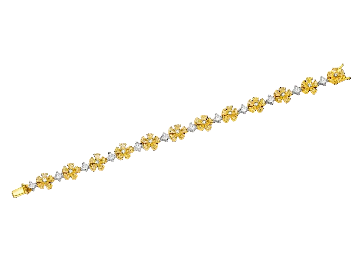 Jolies Fleurs, Natural Diamonds and Natural Fancy Yellow Flowers Bracelet