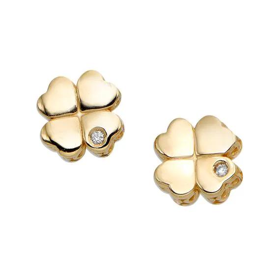 Les Trèfles de Campagne, 14K Gold .01ct Diamond Clover Stud Earring