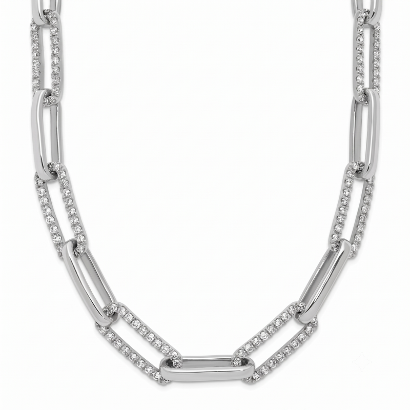 Diamond Paperclip Link Necklace, 14K White Gold