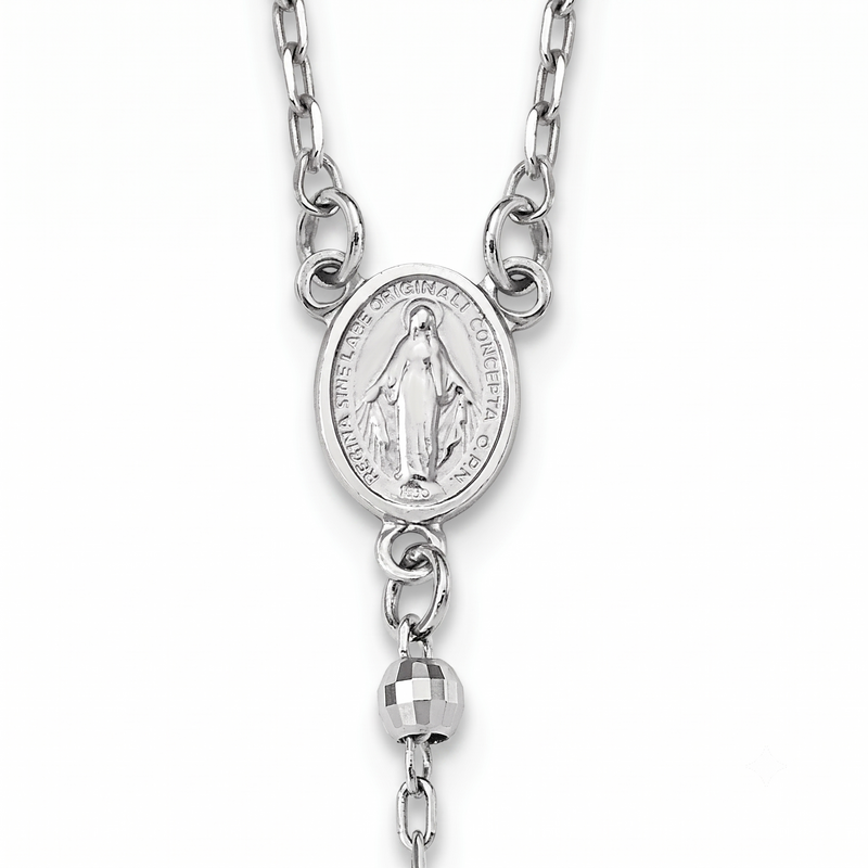 White Gold Rosary Necklace