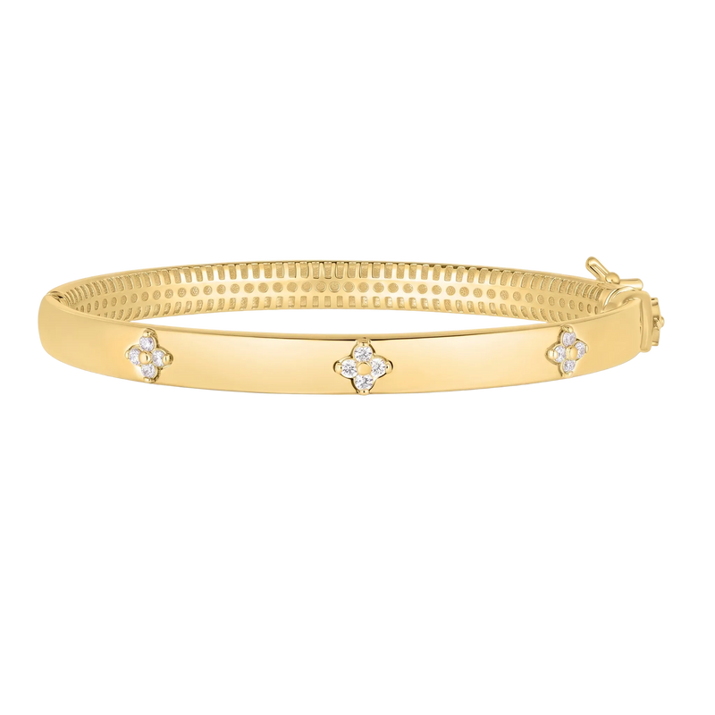 Trilogy Diamond Clover Bangle, 14K Yellow Gold