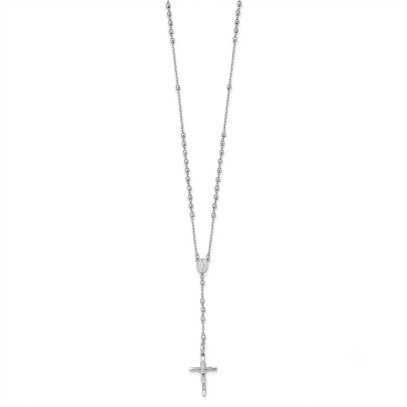 White Gold Rosary Necklace