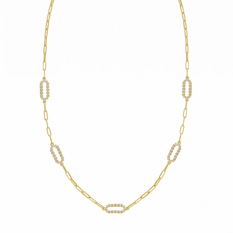Two-Tone Gold & Diamonds Paperclip Necklace (18")