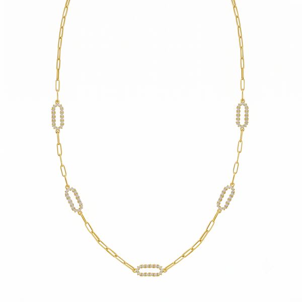 Two-Tone Gold & Diamonds Paperclip Necklace (18