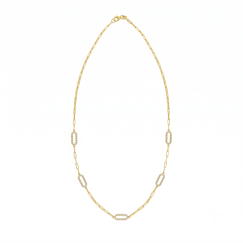 Two-Tone Gold & Diamonds Paperclip Necklace (18")