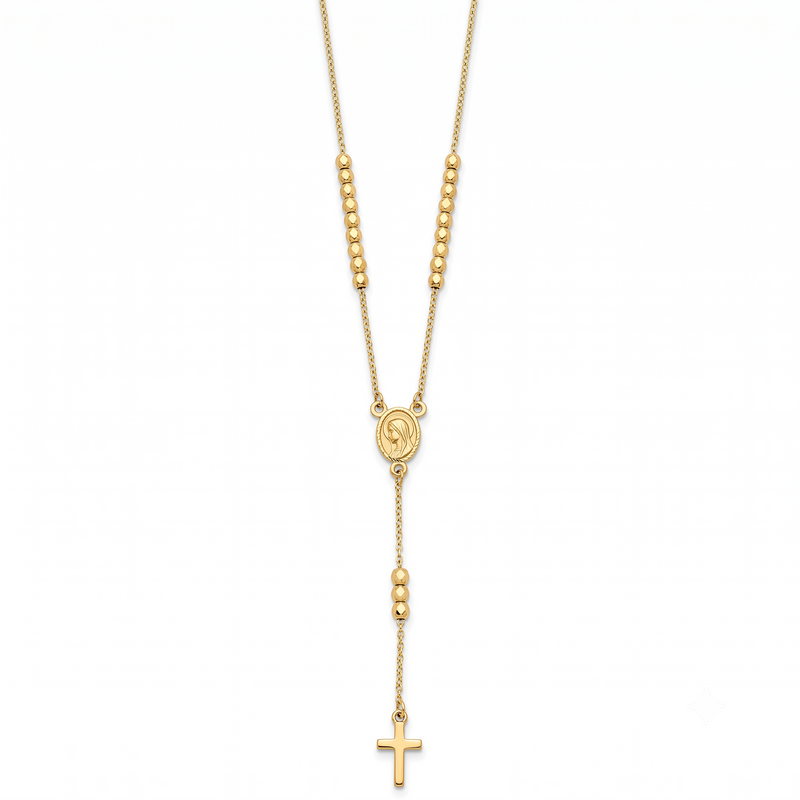 Yellow Gold Rosary Y-drop Necklace