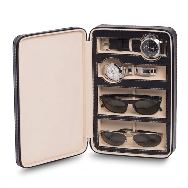 Velours de Tuileries, Leather Timepiece & Eyewear Organizer
