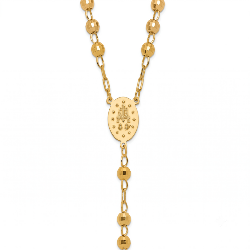 Yellow Gold Diamond-Cut Rosary Necklace