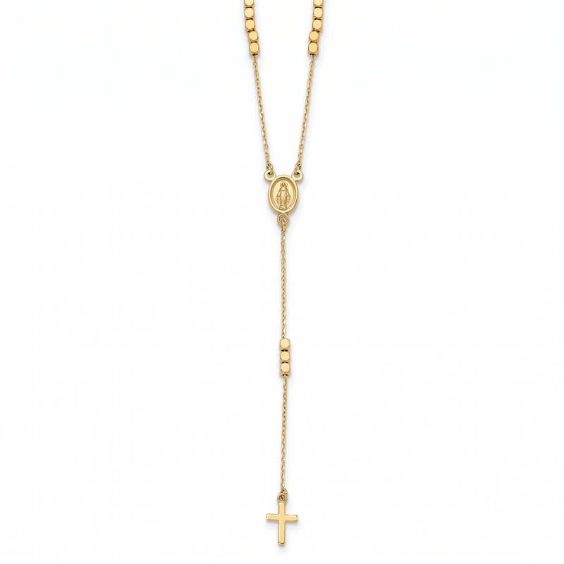 Yellow Gold Rosary Y-drop Necklace