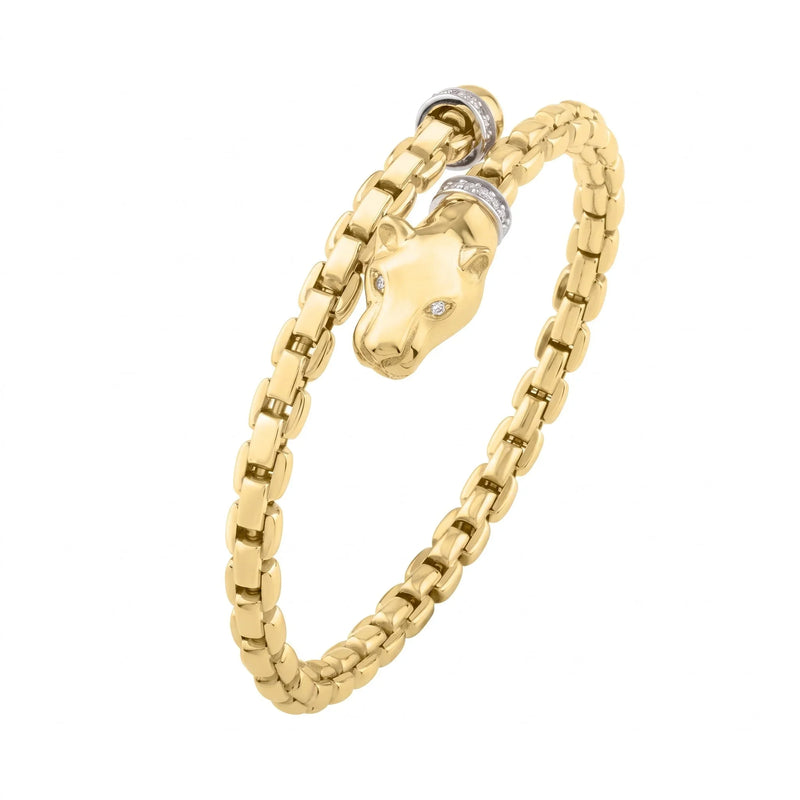 La Griffe de Venise, Gold Diamond Panther Bypass Bangle