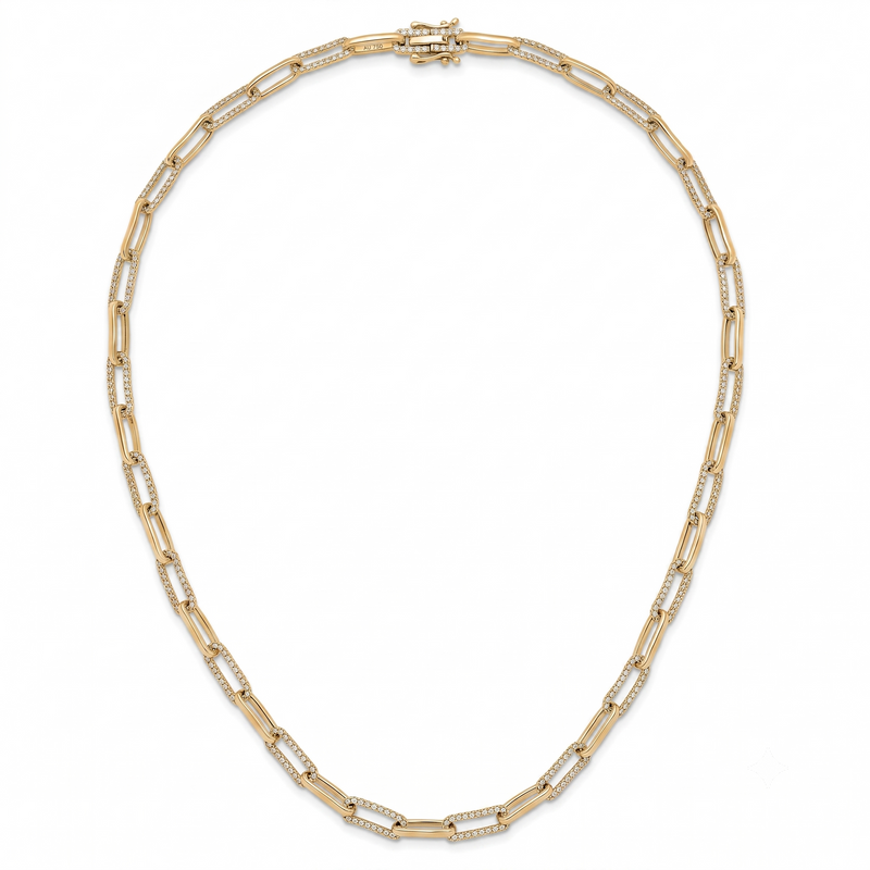 Diamond Paperclip Link Necklace, 14K Yellow Gold