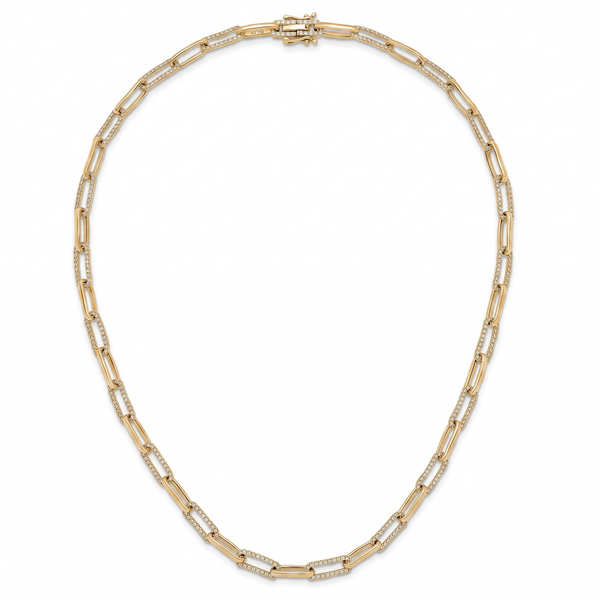 Diamond Paperclip Link Necklace, 14K Yellow Gold