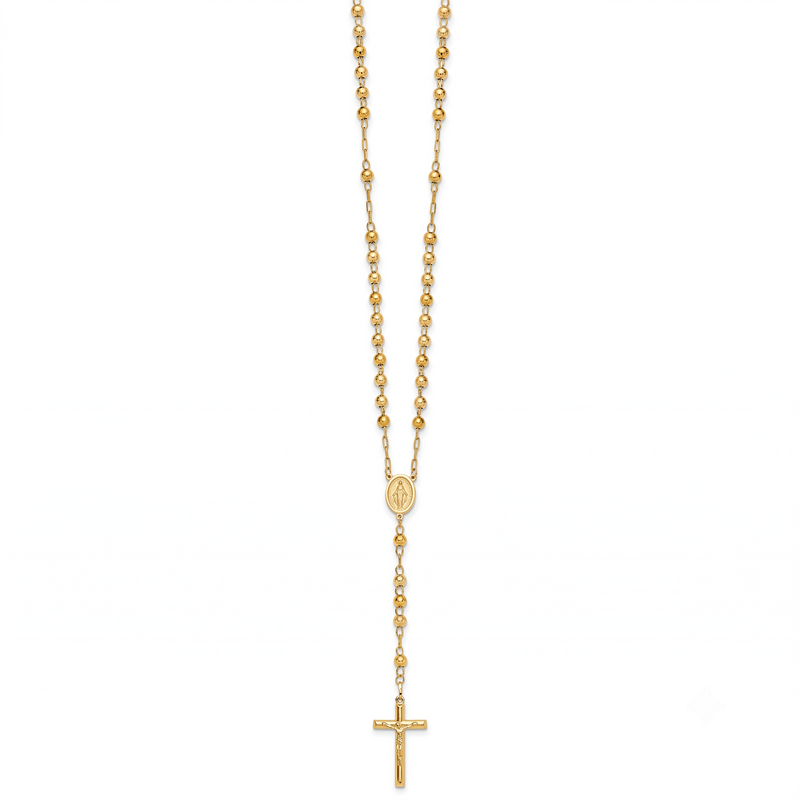 Yellow Gold Diamond-Cut Rosary Necklace