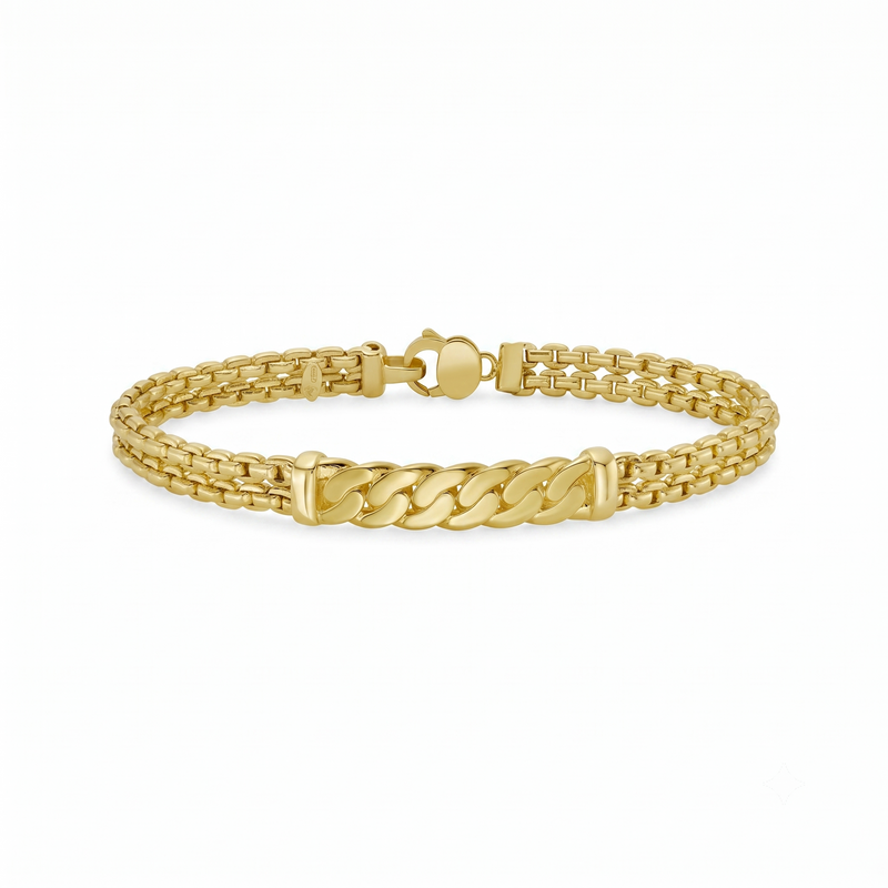 14K Gold Venetian Link Curb Bar Bracelet