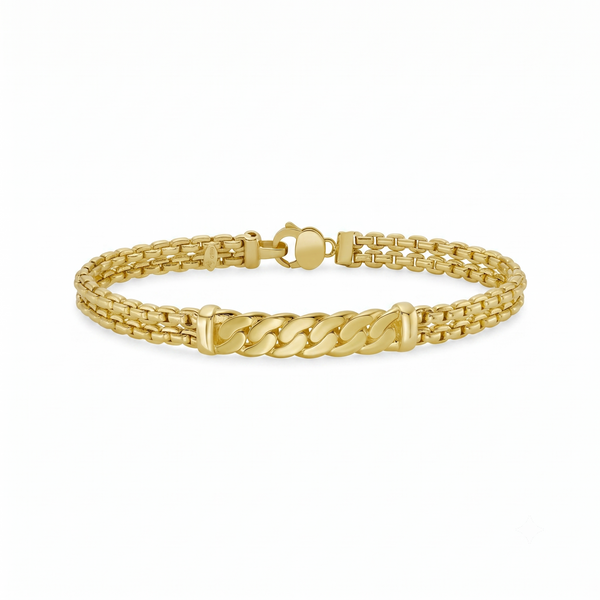 14K Gold Venetian Link Curb Bar Bracelet