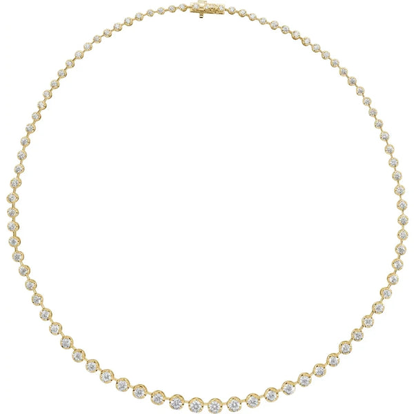 Luxury yellow gold necklace featuring a continuous circle of brilliant round diamonds