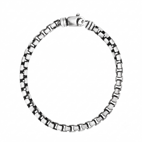 Sterling Silver Gunmetal Round Box Link Bracelet