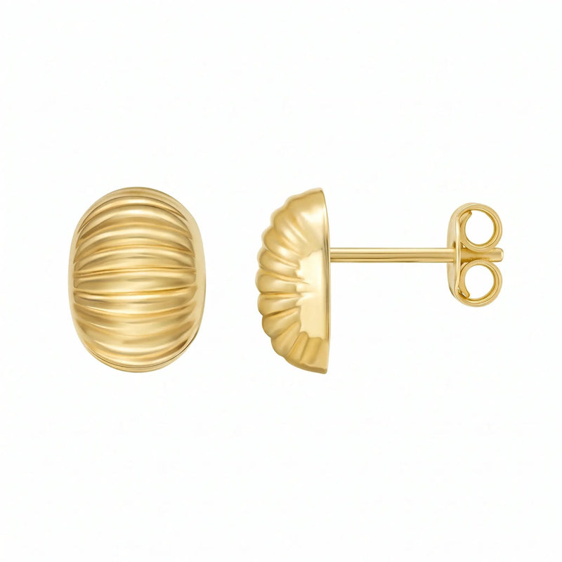 14K Yellow Gold Oval Button Earrings