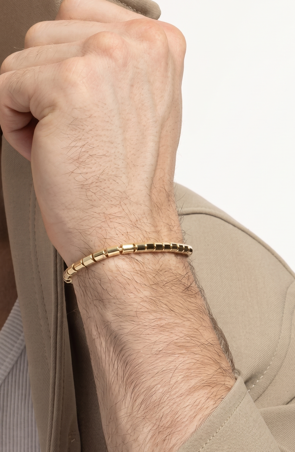 14K Yellow Gold Barrel Bead Stretch Bracelet