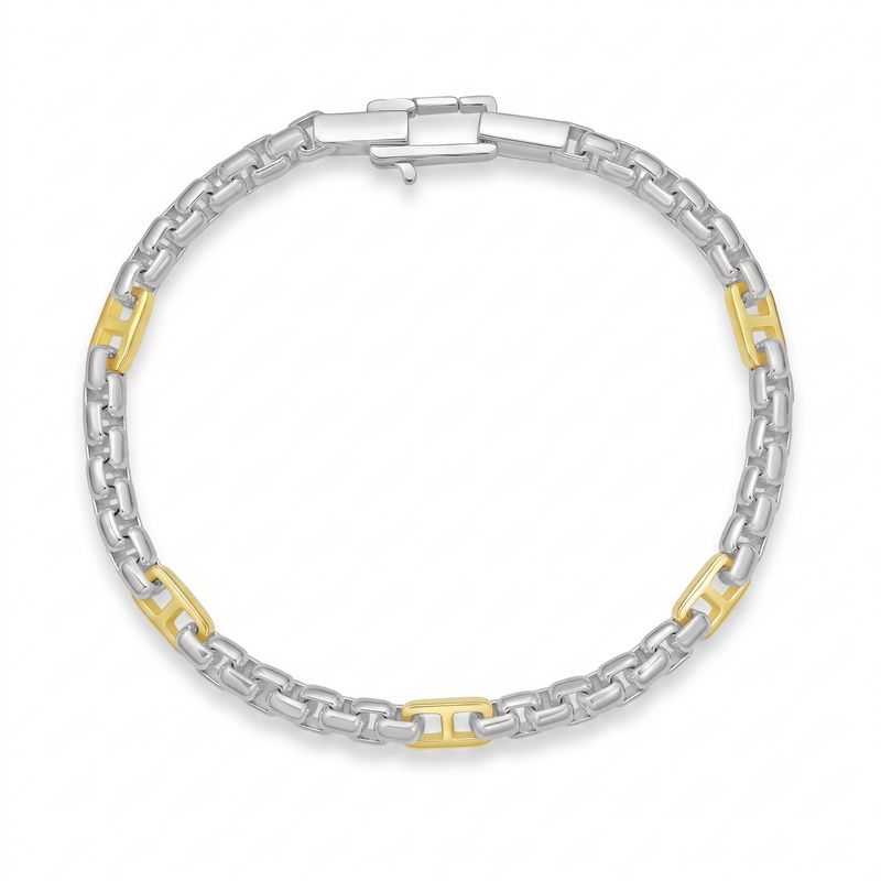 Two-Tone Sterling Silver & Gold-Plated Mariner Box Link Bracelet