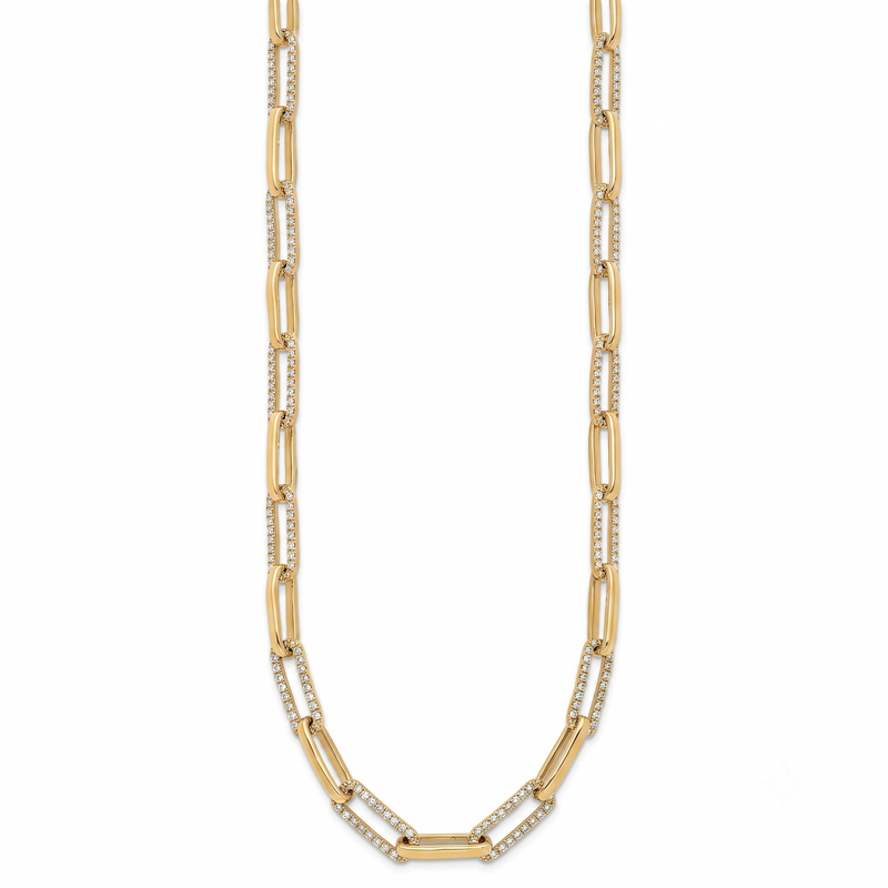Diamond Paperclip Link Necklace, 14K Yellow Gold