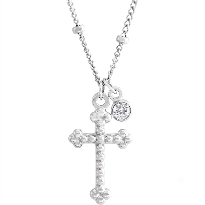 Natural Diamond Beaded Cross Necklace