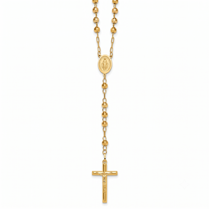 Yellow Gold Diamond-Cut Rosary Necklace