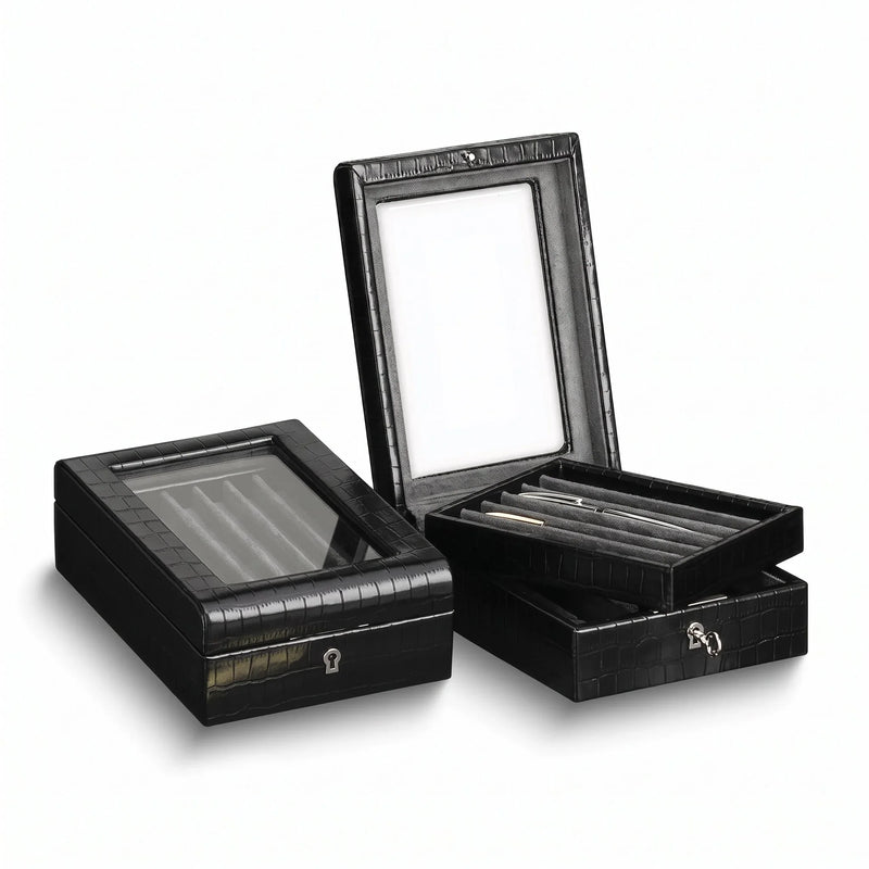 La Plume des Tuileries, Black Embossed Leather Pen Box