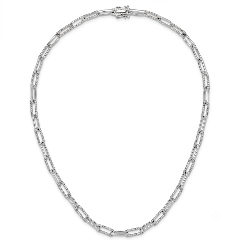 Diamond Paperclip Link Necklace, 14K White Gold