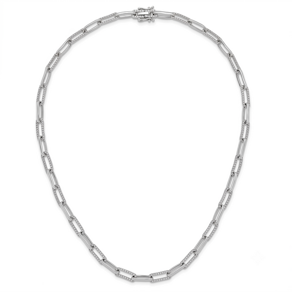 Diamond Paperclip Link Necklace, 14K White Gold
