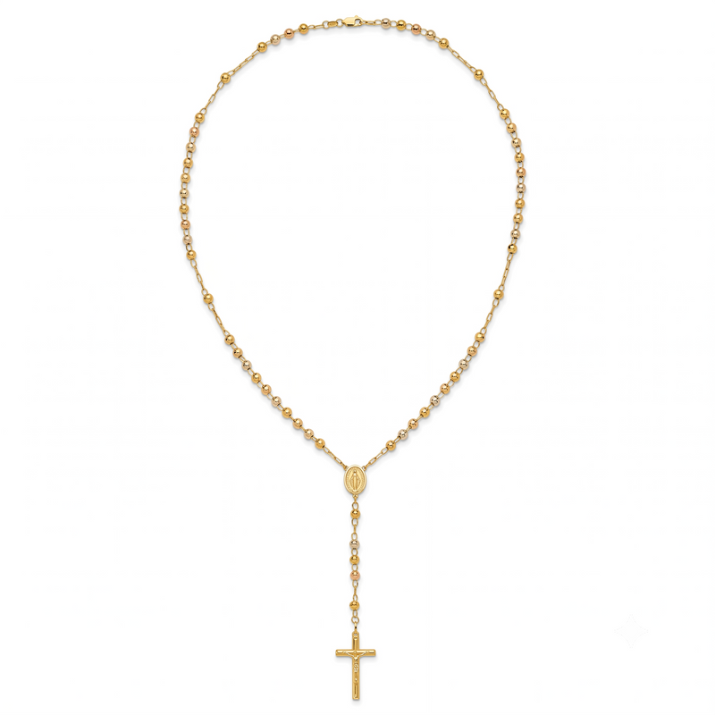 Yellow Gold Diamond-Cut Rosary Necklace