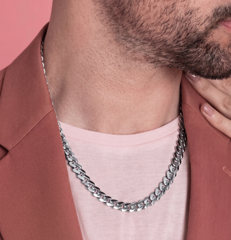 14K White Gold Lite Miami Cuban Chain Necklace