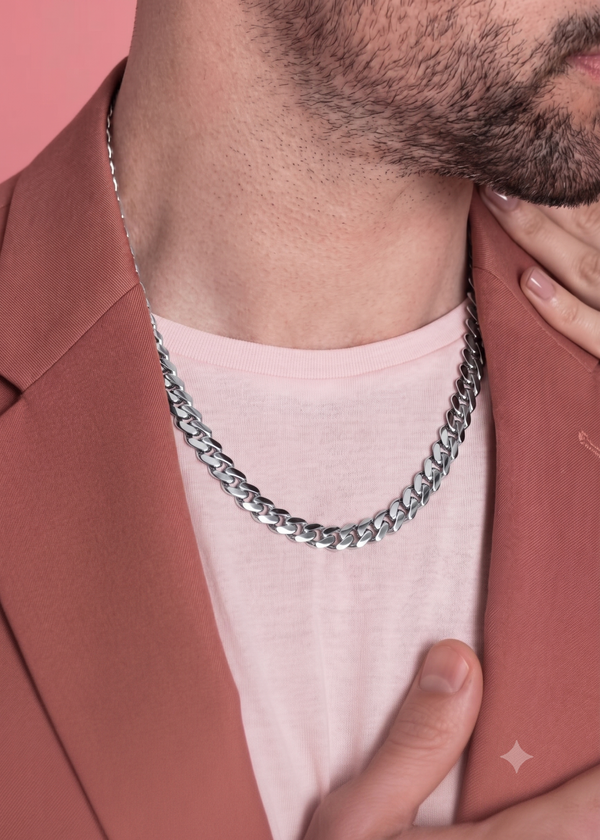 Lumière de Saint-Germain, White Gold Cuban Chain Necklace