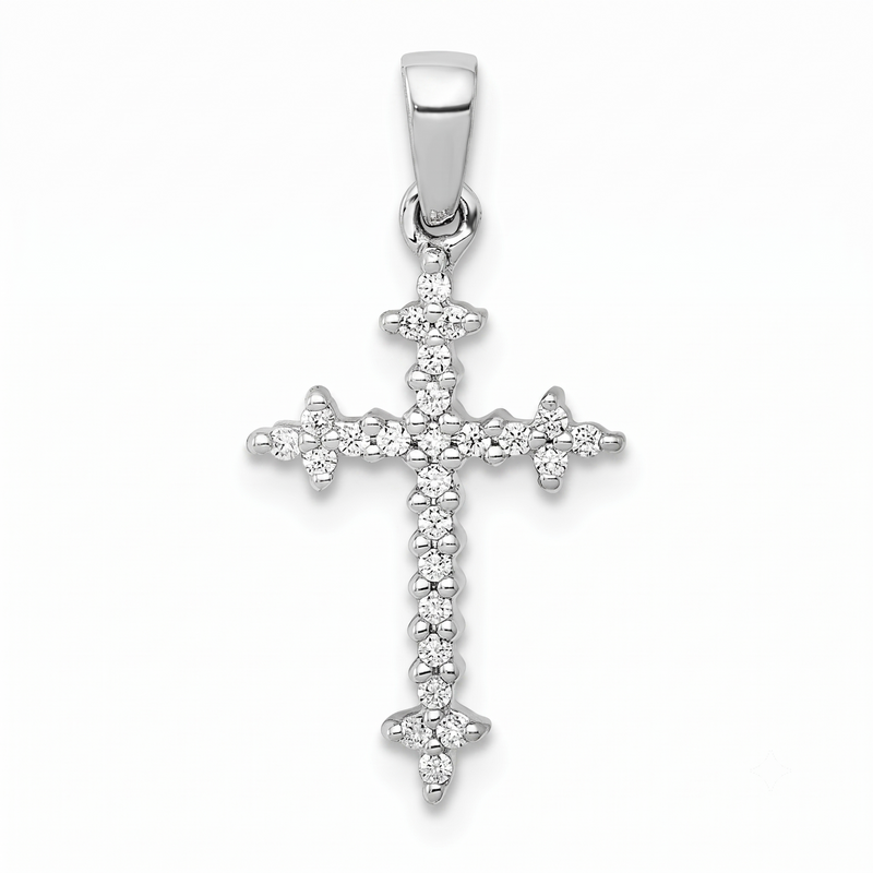 Fleur-de-Lis, White Gold Diamond Cross Pendant