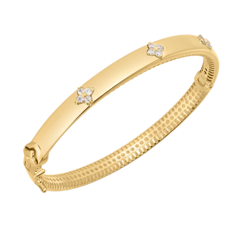 Trilogy Diamond Clover Bangle, 14K Yellow Gold