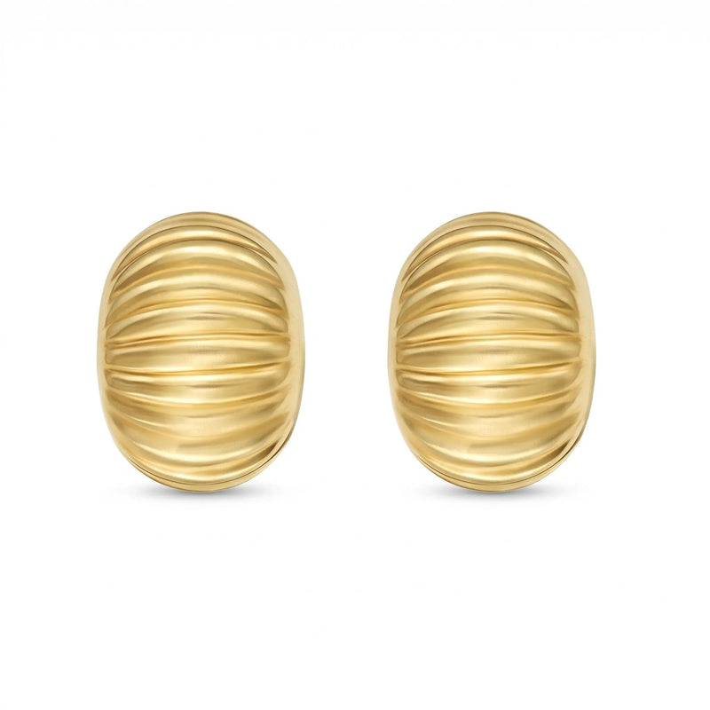 14K Yellow Gold Oval Button Earrings