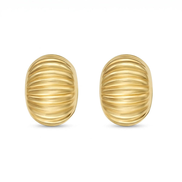 Beucher Paris 14K yellow gold oval button earrings with a textured ribbed design