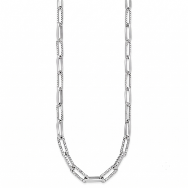 Diamond Paperclip Link Necklace, 14K White Gold