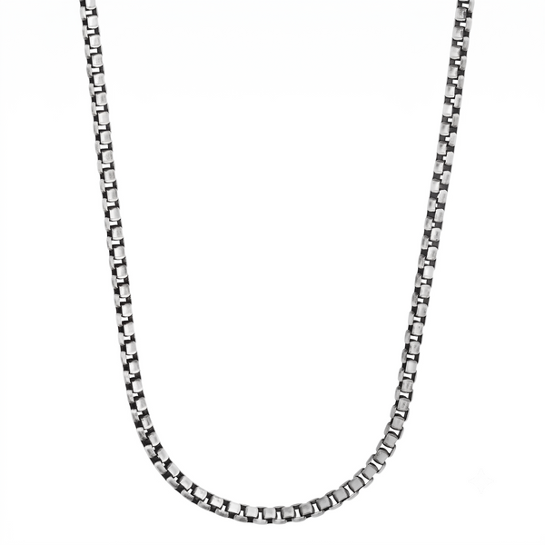 Sterling Silver Gunmetal Round Box Chain Necklace