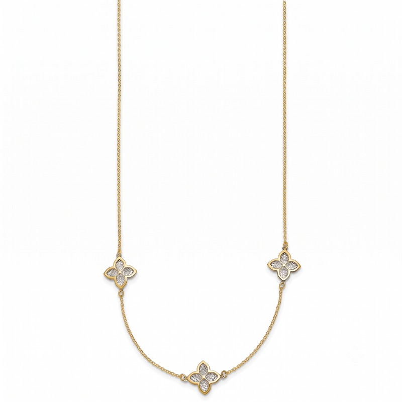 Clover Station Necklace, 14K Yellow Gold & White Rhodium Diamond-Cut