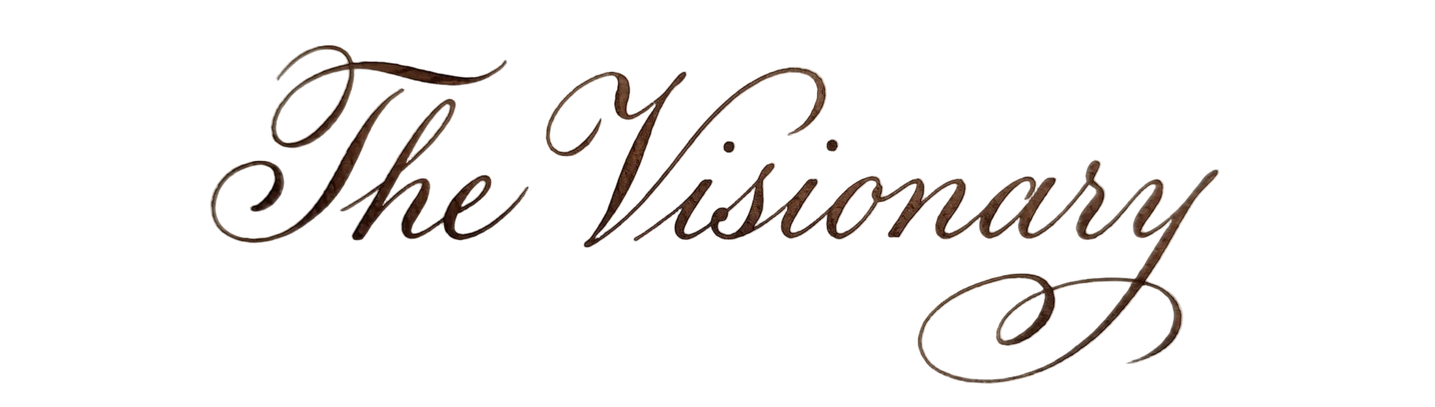 Text 'The Visionary' in a decorative font on a white background