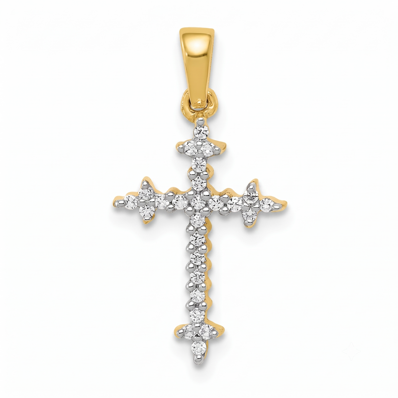 Fleur-de-Lis, Yellow Gold Diamond Cross Pendant