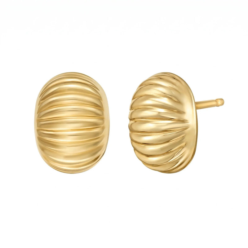 14K Yellow Gold Oval Button Earrings