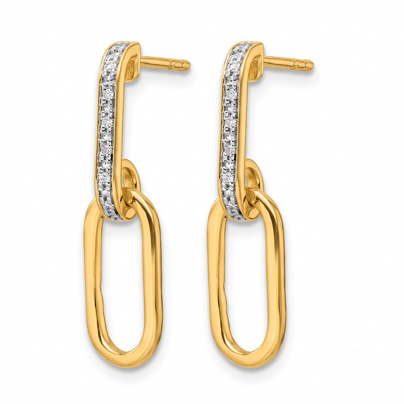 Diamond Paperclip Link Dangle Earrings